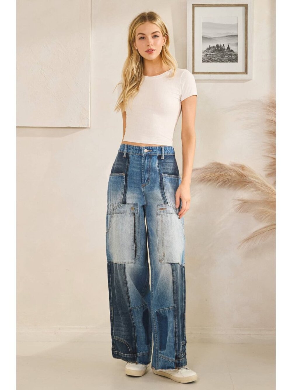 Oli & Hali NWT Blue Faded UPSIDE DOWN POCKETS Patchwork Wide-Leg Jeans